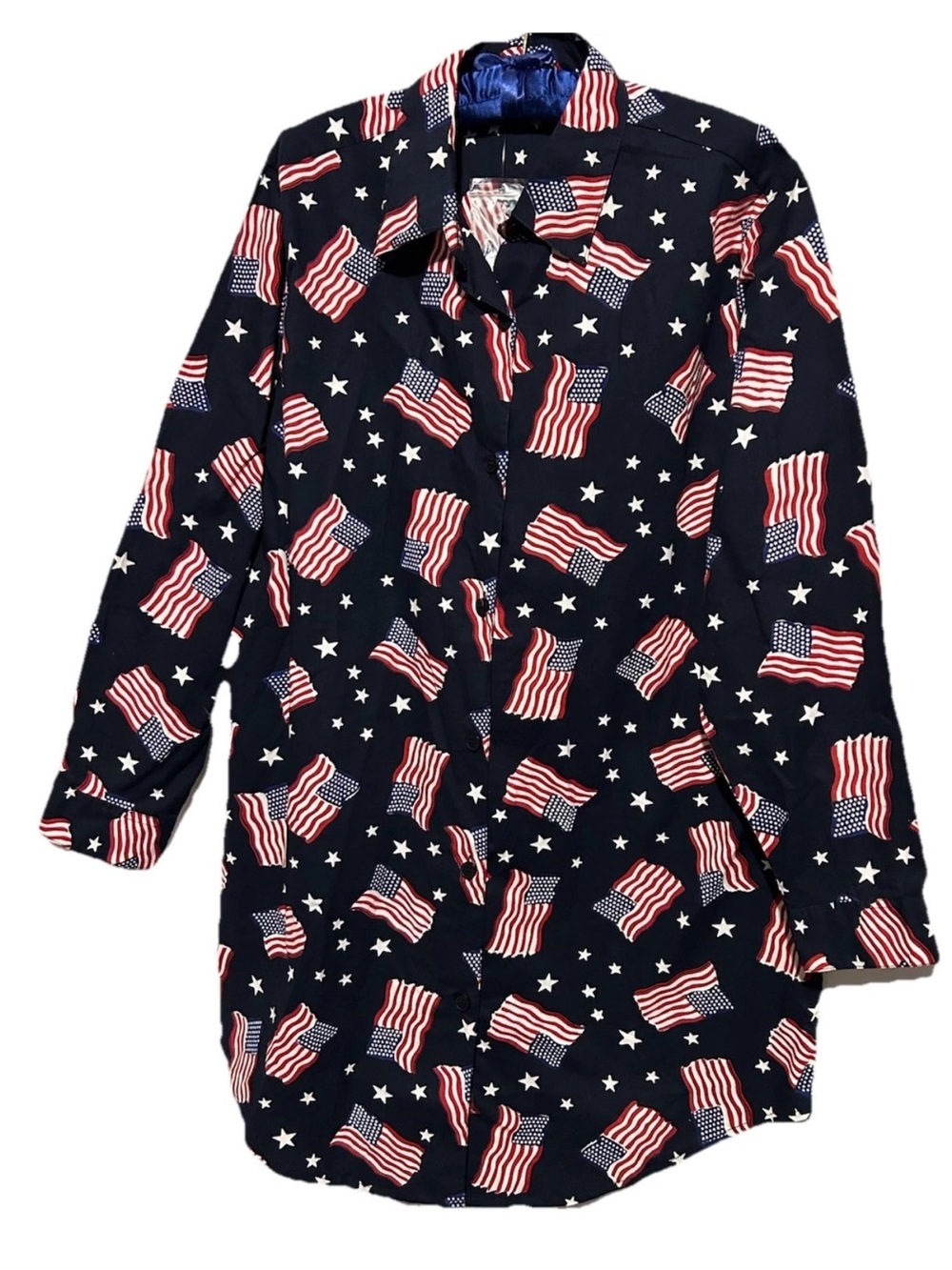 Roaman’s Top M American Flag Long Sleeve Button Down Patriotic Shirt Blouse New